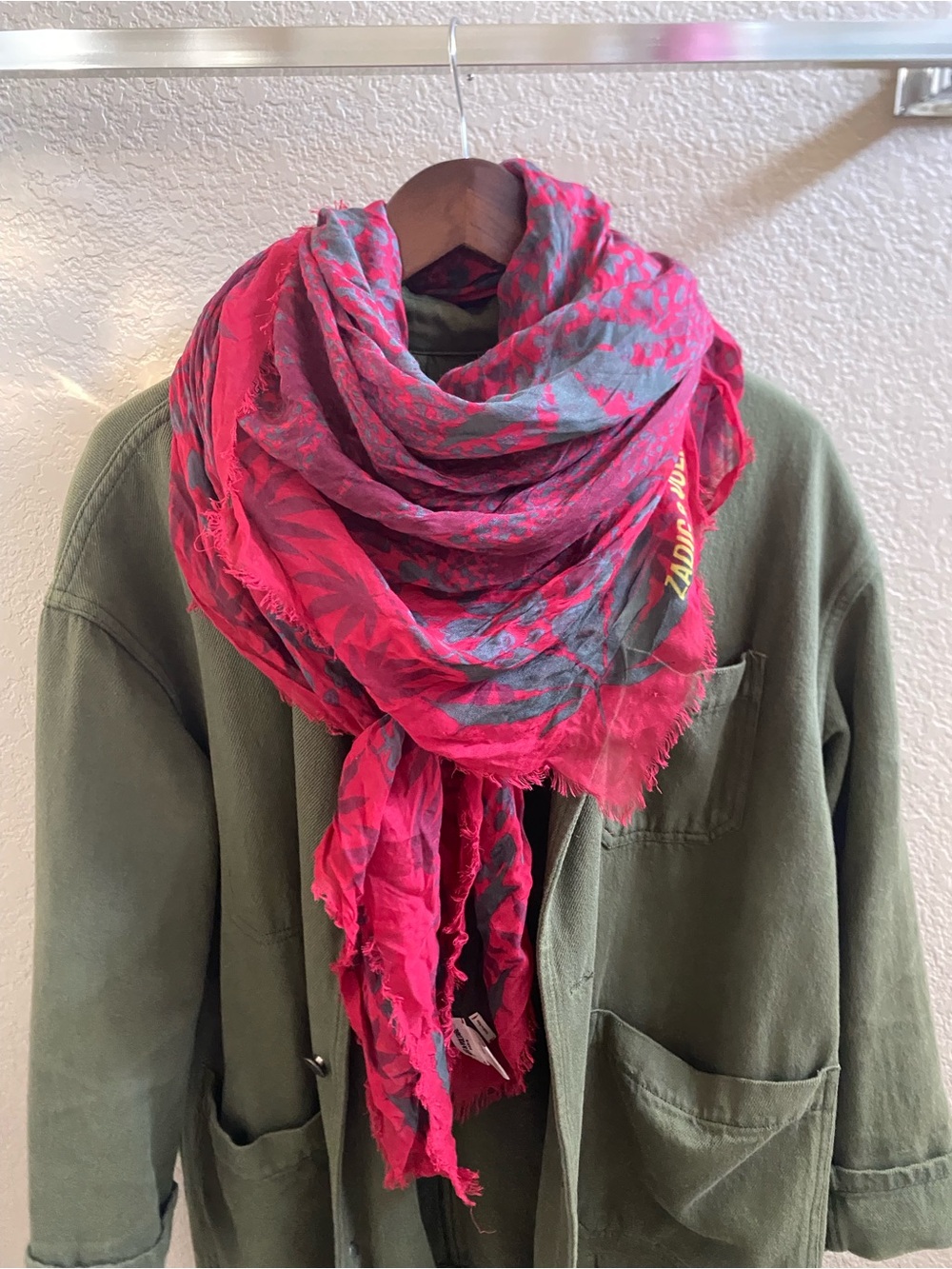 Zadig & Voltaire Fuchsia and Gray Printed Lightweight Scarf